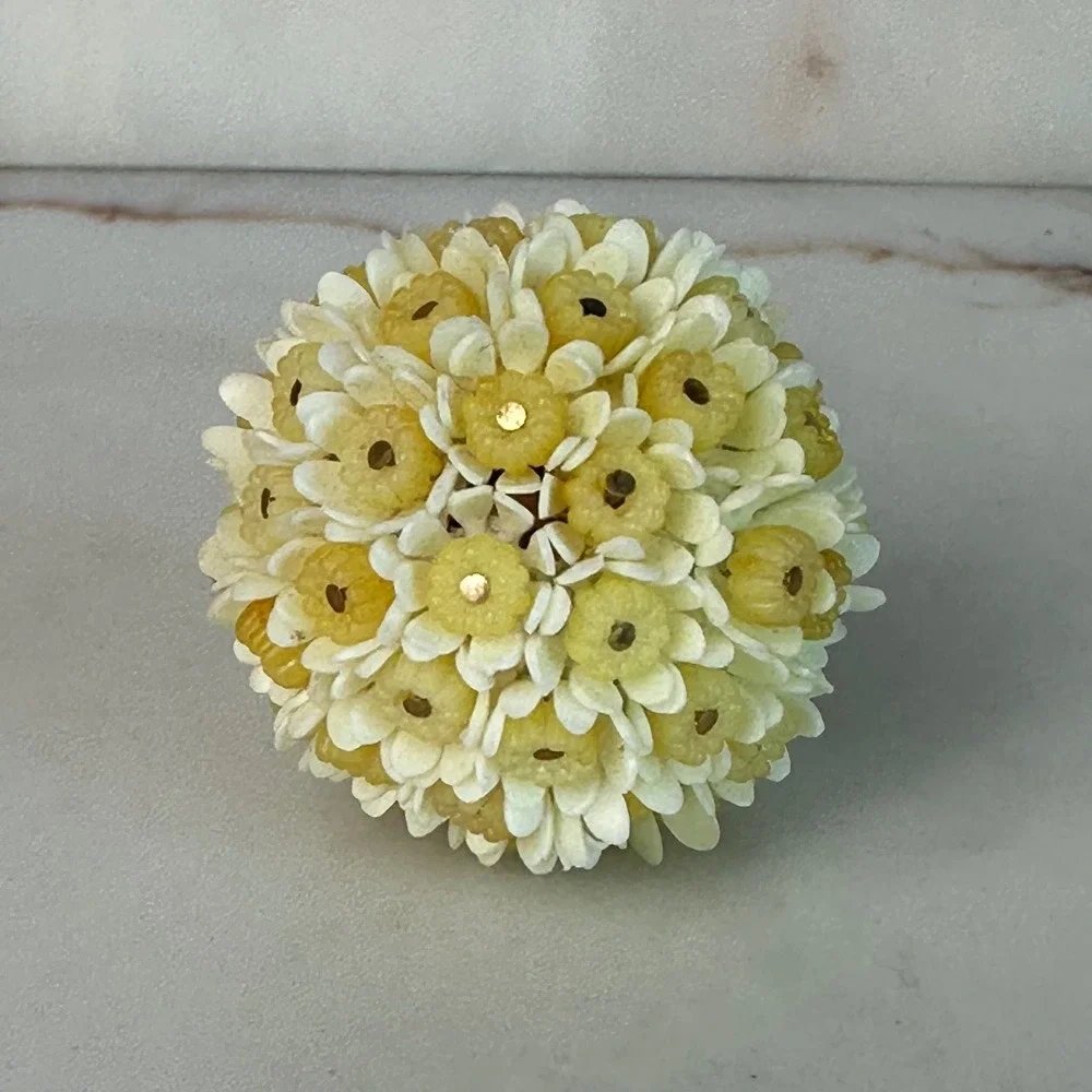Vintage Yellow Floral Cluster Brooch Plastic Flower Pin 1950s–1960s Jewelry